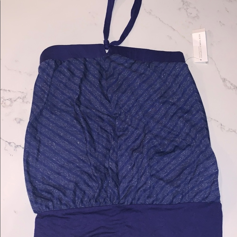 New York and Company Blue Striped Halter Top